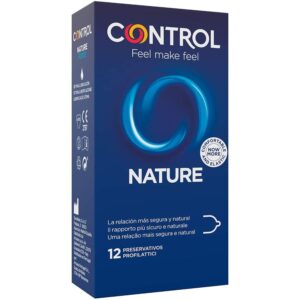 CONTROLE-NATURE Préservatifs transparents en latex de caoutchouc naturel avec lubrifiant. Forme cylindrique lisse avec réservoir Testé dermatologiquement. Largeur nominale : 54 mm. Boîte de 12 préservatifs.